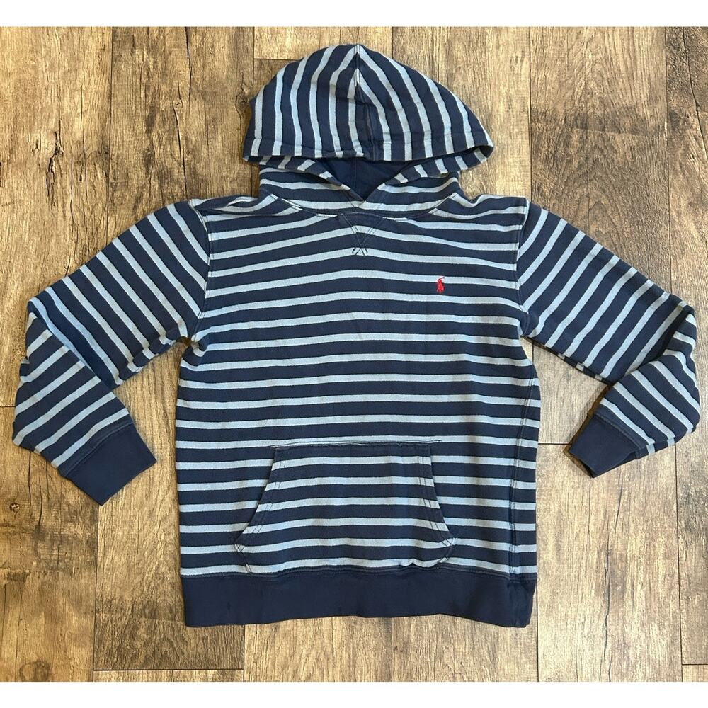 Polo Ralph Lauren Stripped Pullover Hoodie Youth L (14-16) Blue Designer Preppy